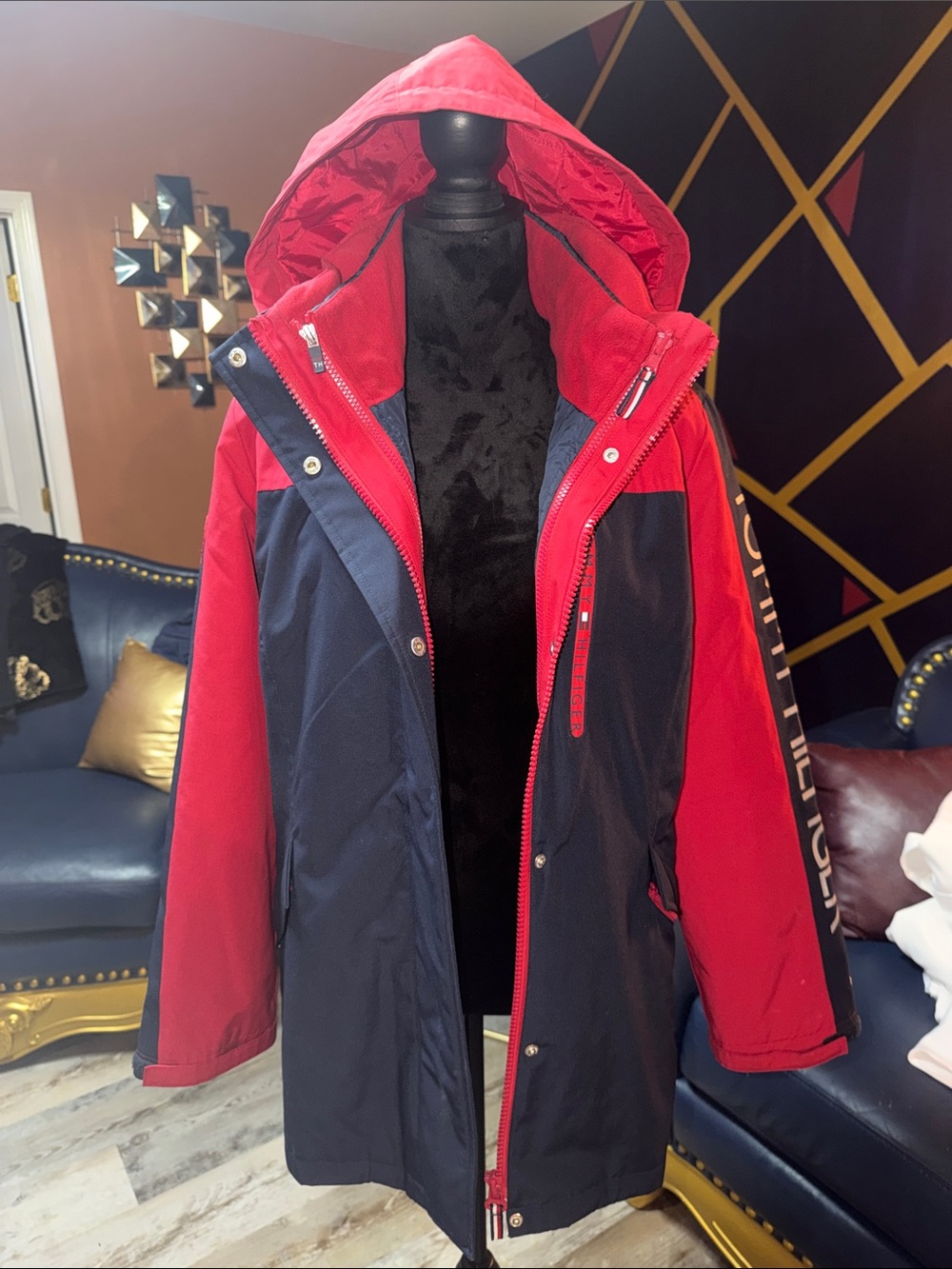 Women’s Red and Navy Hooded Winter Coat